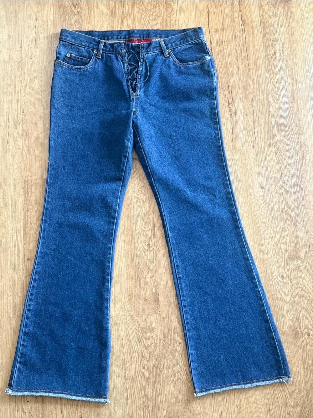 Women’s Lace-Up Dark Blue Flare Jeans